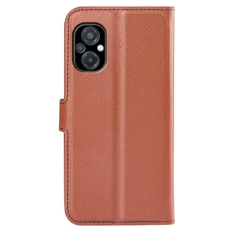 Litchi PU bőr pénztárca tok a Xiaomi Poco M5-hez - barna