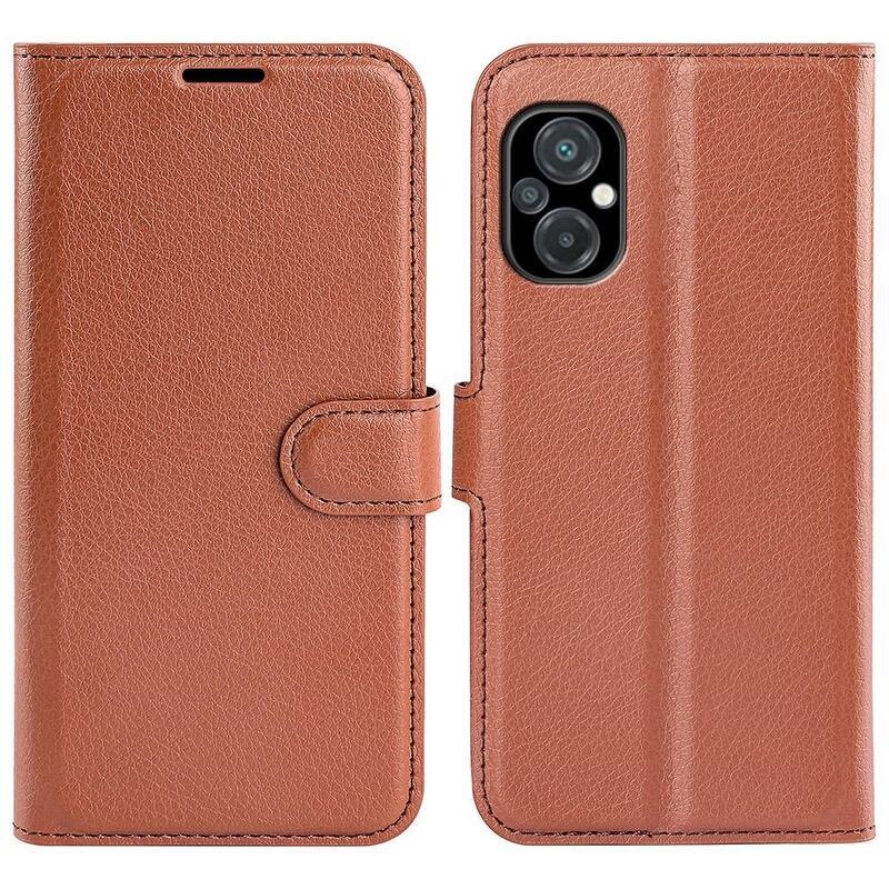Litchi PU bőr pénztárca tok a Xiaomi Poco M5-hez - barna