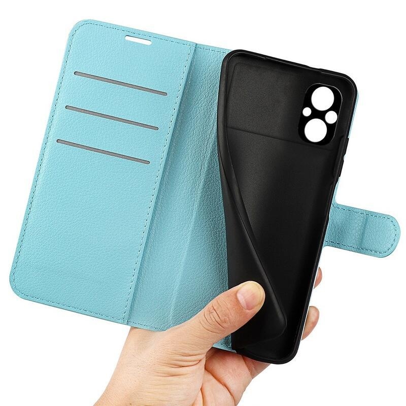 Litchi PU bőr pénztárca tok a Xiaomi Poco M5-hez - kék