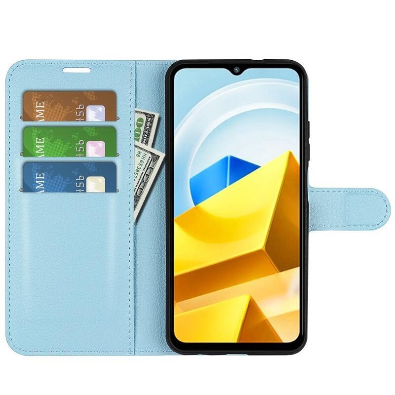 Litchi PU bőr pénztárca tok a Xiaomi Poco M5-hez - kék