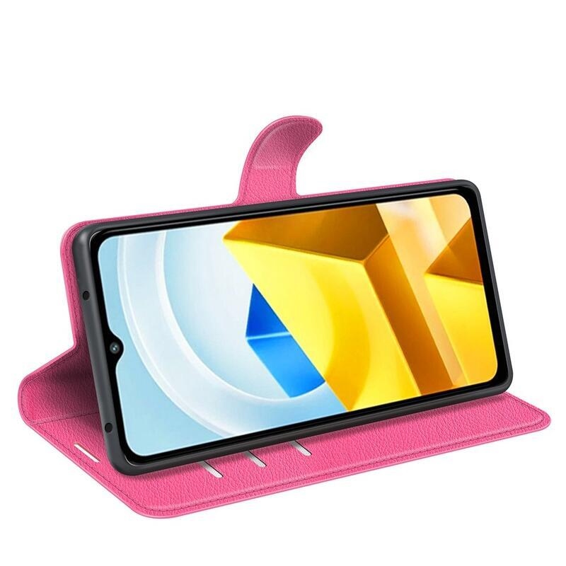 Litchi PU bőr pénztárca tok Xiaomi Poco M5 - rózsa