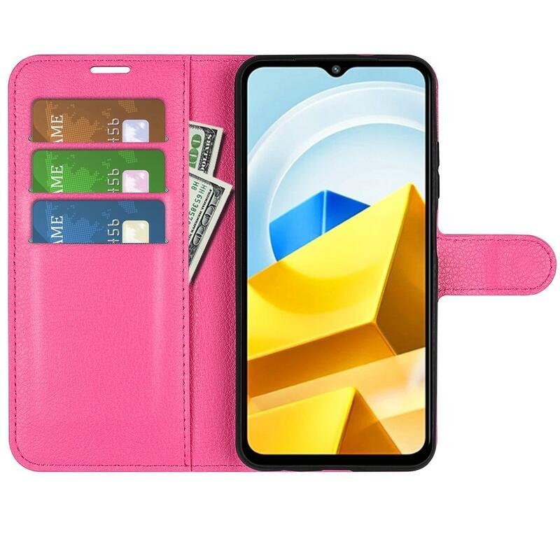 Litchi PU bőr pénztárca tok Xiaomi Poco M5 - rózsa