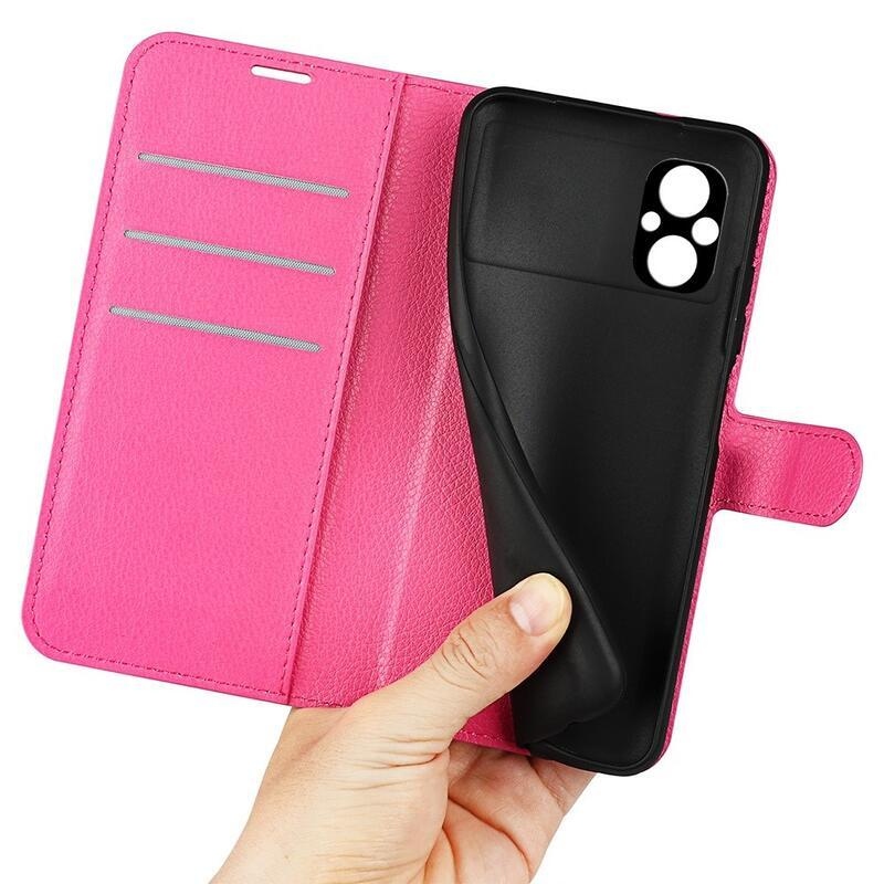 Litchi PU bőr pénztárca tok Xiaomi Poco M5 - rózsa