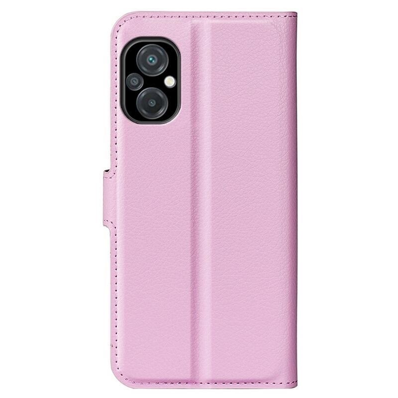 Litchi PU bőr pénztárca tok a Xiaomi Poco M5-hez - rózsaszínű
