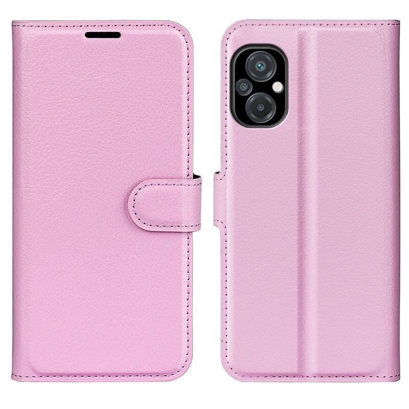 Litchi PU bőr pénztárca tok a Xiaomi Poco M5-hez - rózsaszínű