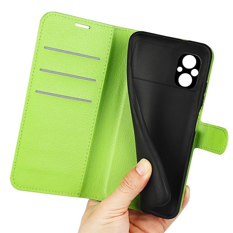Litchi PU bőr pénztárca tok a Xiaomi Poco M5-hez - zöld