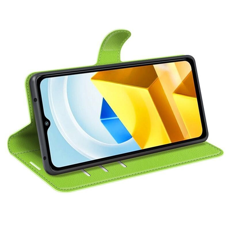 Litchi PU bőr pénztárca tok a Xiaomi Poco M5-hez - zöld