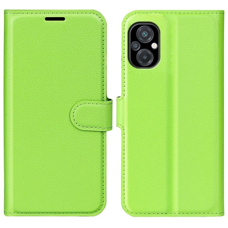 Litchi PU bőr pénztárca tok a Xiaomi Poco M5-hez - zöld