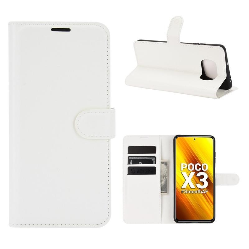 Litchi PU bőr pénztárca tok Xiaomi Poco X3/X3 Pro - fehér
