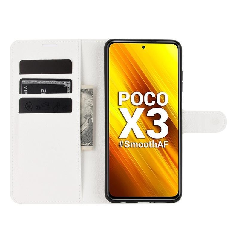 Litchi PU bőr pénztárca tok Xiaomi Poco X3/X3 Pro - fehér