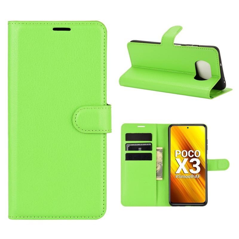 Litchi PU bőr pénztárca tok Xiaomi Poco X3/X3 Pro - zöld