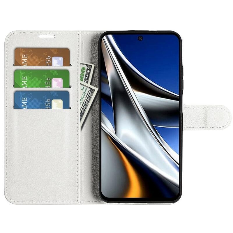 Litchi PU bőr pénztárca tok a Xiaomi Poco X4 Pro 5G számára - fehér