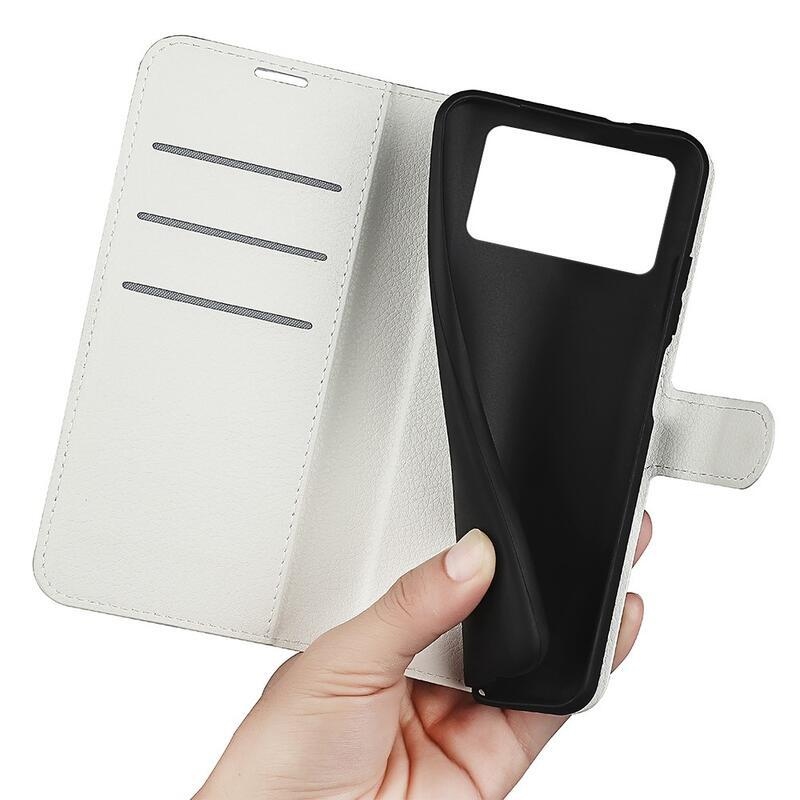 Litchi PU bőr pénztárca tok a Xiaomi Poco X4 Pro 5G számára - fehér