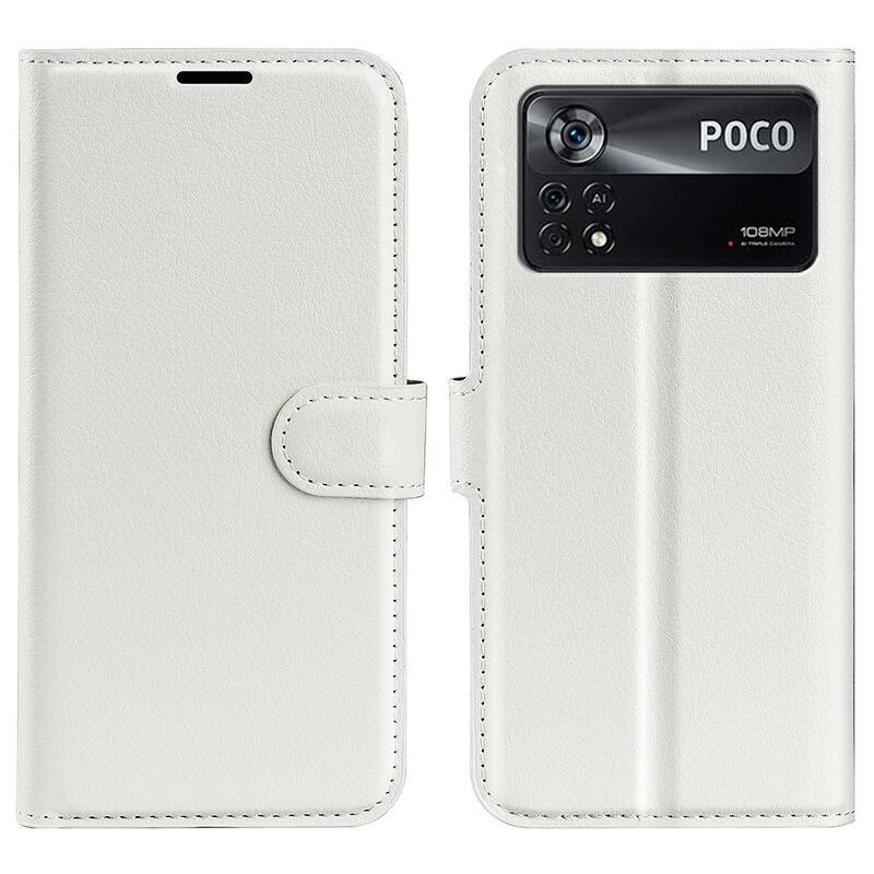 Litchi PU bőr pénztárca tok a Xiaomi Poco X4 Pro 5G számára - fehér