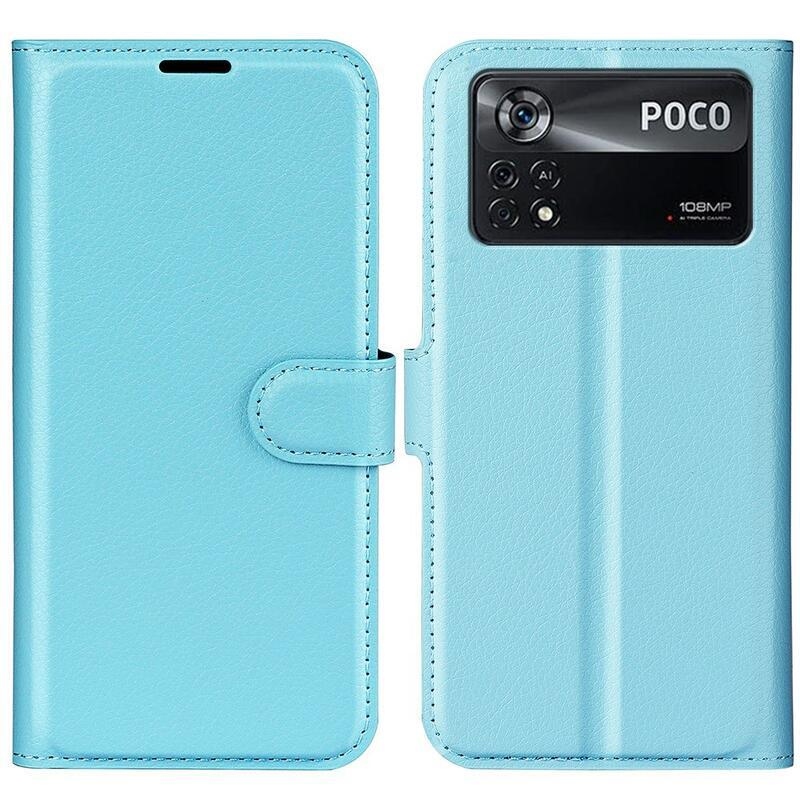 Litchi PU bőr pénztárca tok Xiaomi Poco X4 Pro 5G - kék