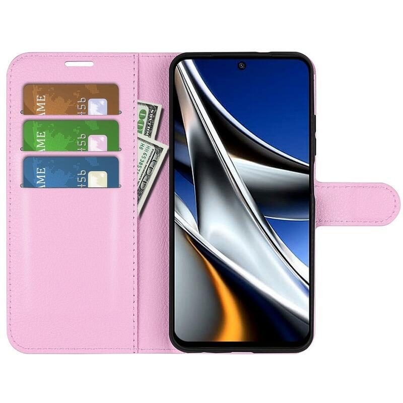 Litchi PU bőr pénztárca tok a Xiaomi Poco X4 Pro 5G számára - rózsaszínű