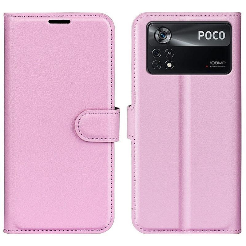 Litchi PU bőr pénztárca tok a Xiaomi Poco X4 Pro 5G számára - rózsaszínű