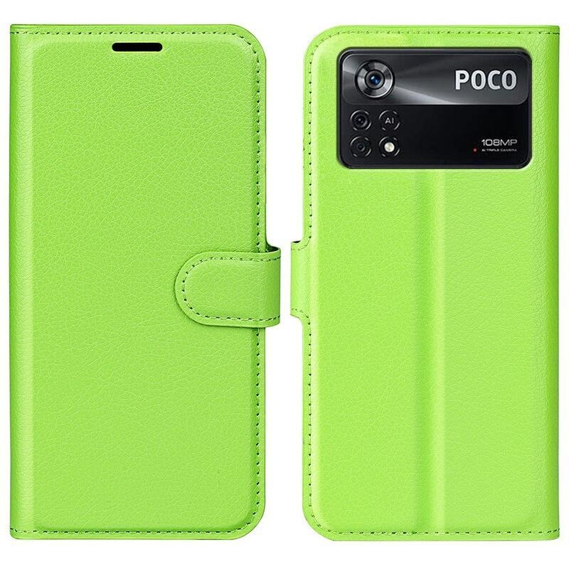 Litchi PU bőr pénztárca tok a Xiaomi Poco X4 Pro 5G számára - zöld
