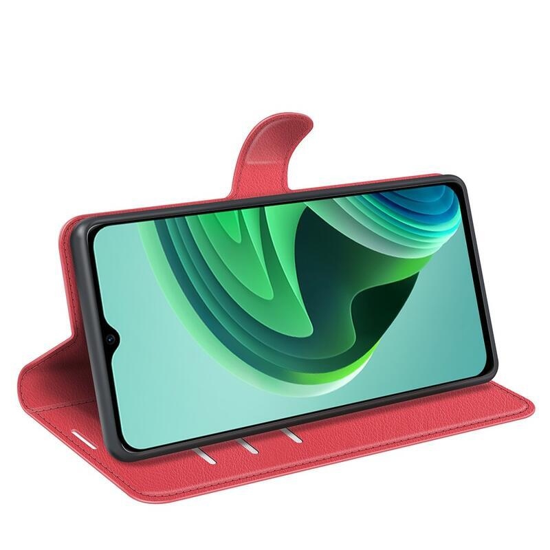 Litchi PU bőr pénztárca tok Xiaomi Redmi 10 5G - piros