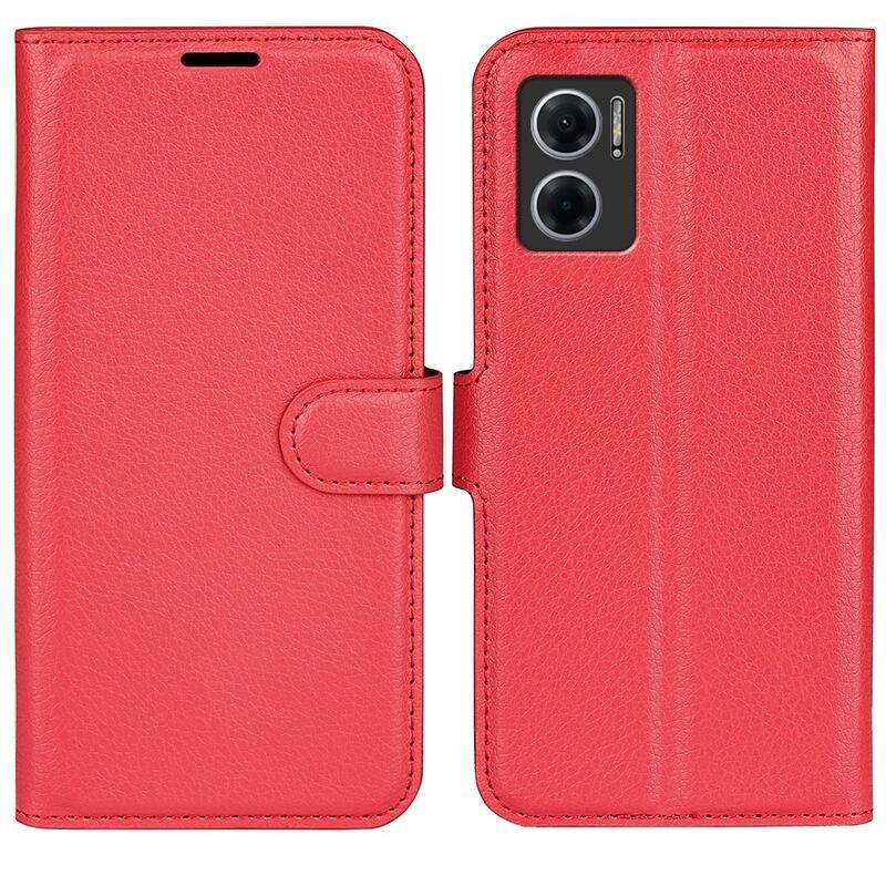 Litchi PU bőr pénztárca tok Xiaomi Redmi 10 5G - piros