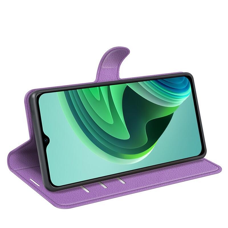 Litchi PU bőr pénztárca tok Xiaomi Redmi 10 5G - lila
