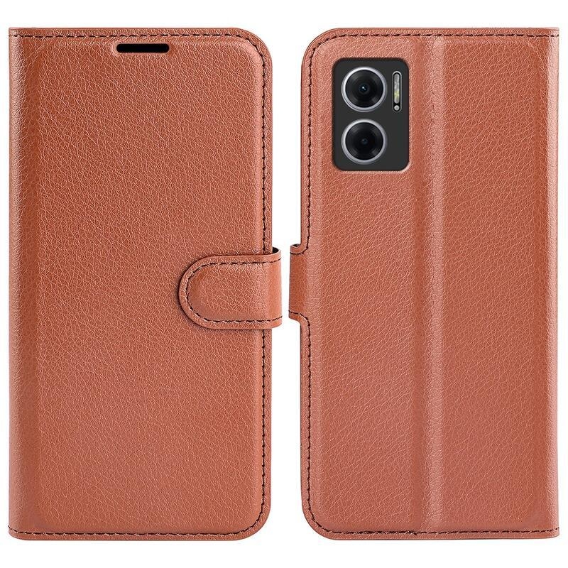 Litchi PU bőr pénztárca tok Xiaomi Redmi 10 5G - barna