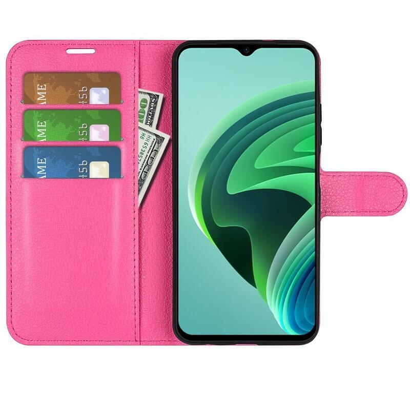 Litchi PU bőr pénztárca tok Xiaomi Redmi 10 5G - rózsa
