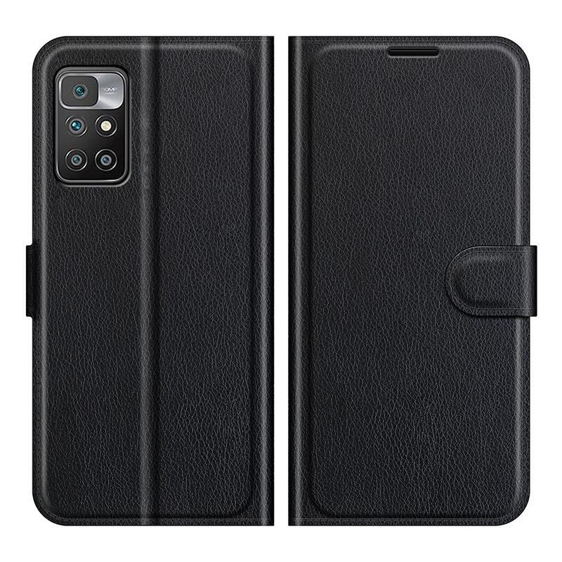Litchi PU bőr pénztárca tok Xiaomi Redmi 10/Redmi 10 (2022) - fekete
