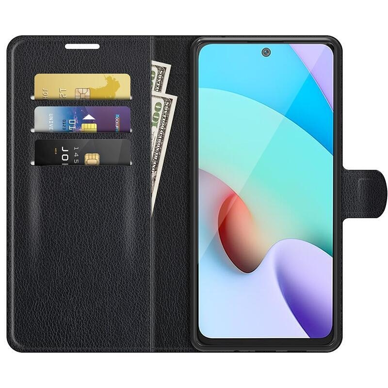 Litchi PU bőr pénztárca tok Xiaomi Redmi 10/Redmi 10 (2022) - fekete