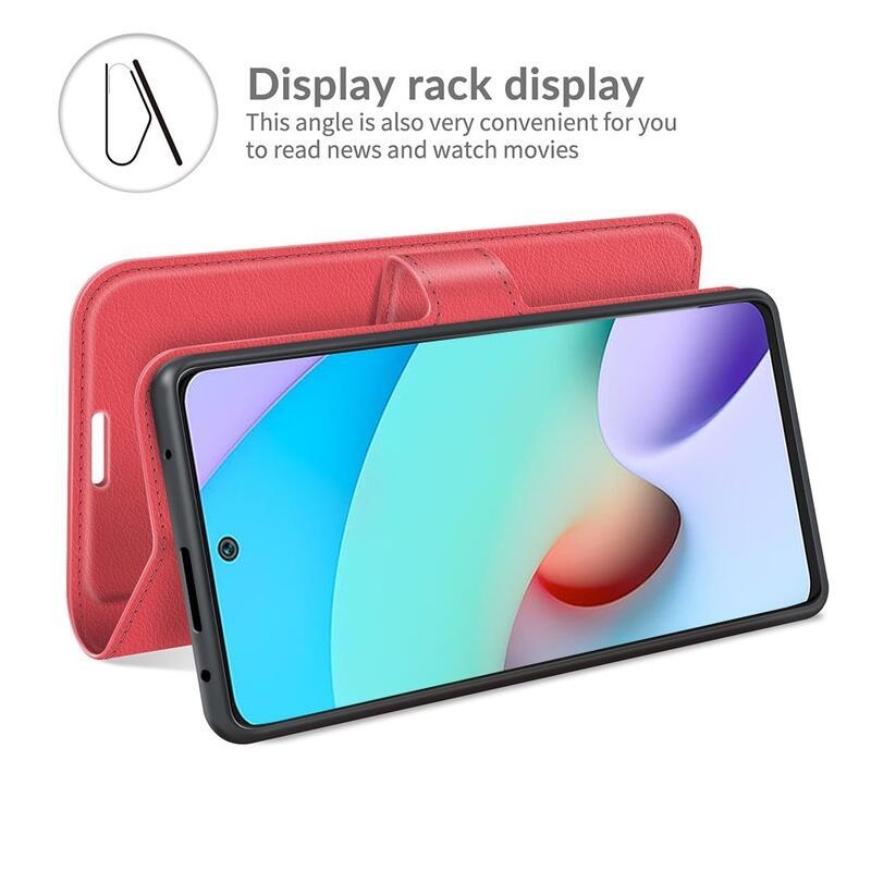 Litchi PU bőr pénztárca tok Xiaomi Redmi 10/Redmi 10 (2022) - piros