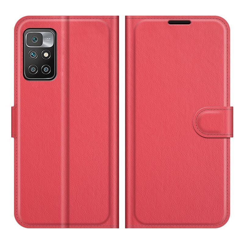 Litchi PU bőr pénztárca tok Xiaomi Redmi 10/Redmi 10 (2022) - piros