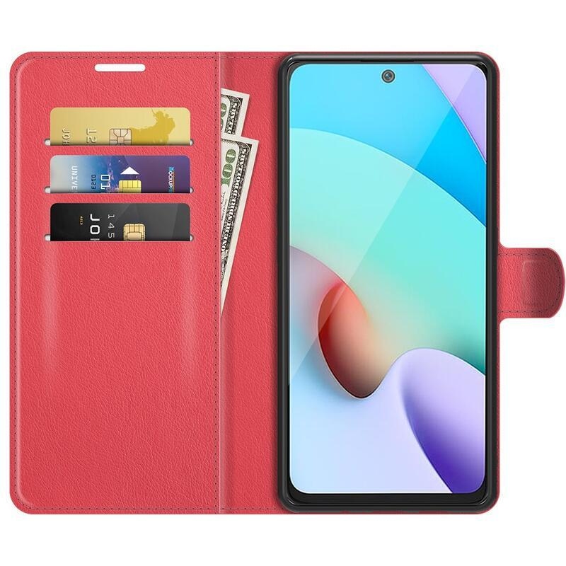 Litchi PU bőr pénztárca tok Xiaomi Redmi 10/Redmi 10 (2022) - piros