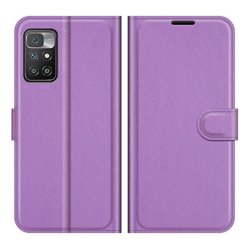 Litchi PU bőr pénztárca tok Xiaomi Redmi 10/Redmi 10 (2022) - lila