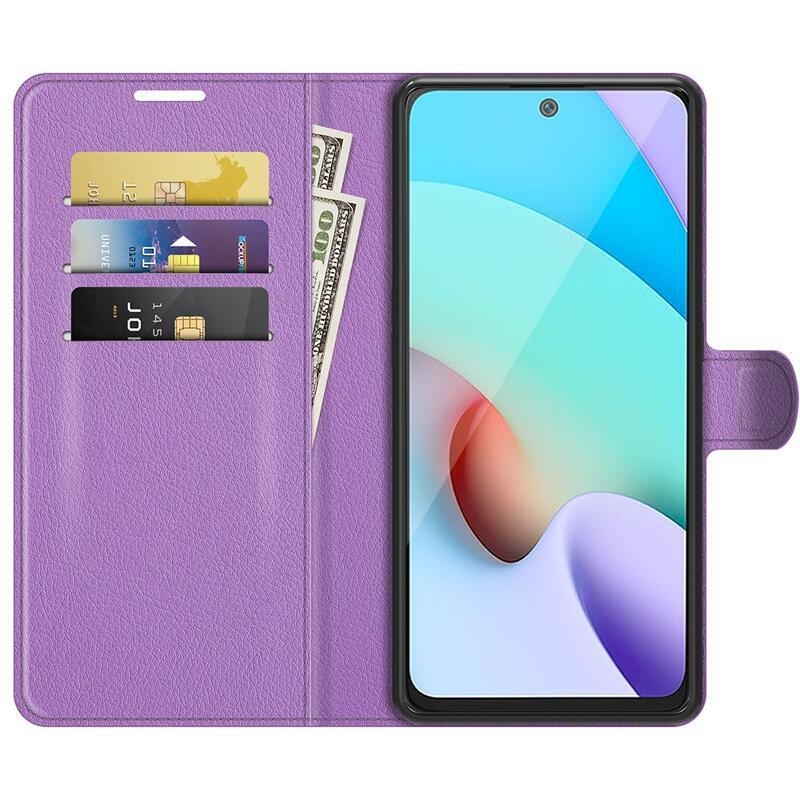 Litchi PU bőr pénztárca tok Xiaomi Redmi 10/Redmi 10 (2022) - lila