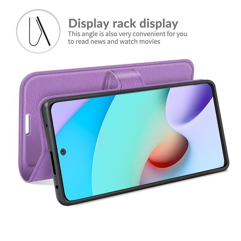 Litchi PU bőr pénztárca tok Xiaomi Redmi 10/Redmi 10 (2022) - lila