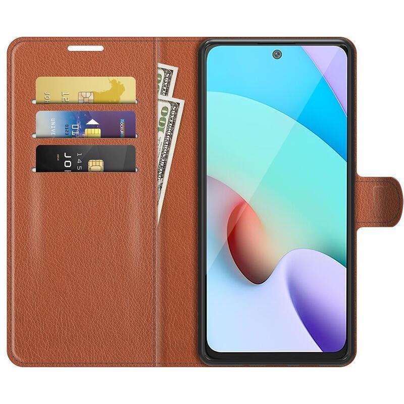 Litchi PU bőr pénztárca tok Xiaomi Redmi 10/Redmi 10 (2022) számára - barna