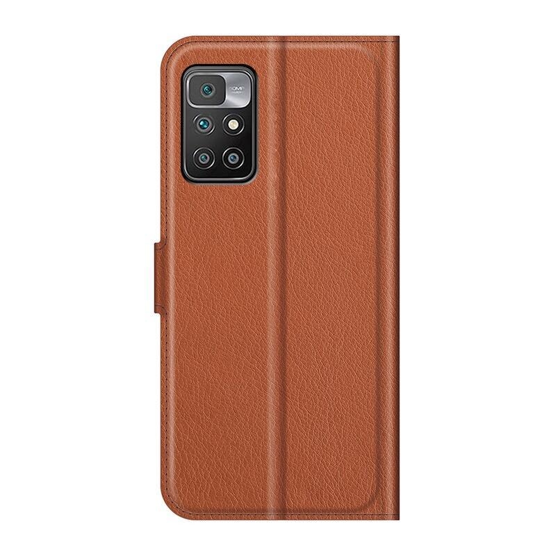 Litchi PU bőr pénztárca tok Xiaomi Redmi 10/Redmi 10 (2022) számára - barna