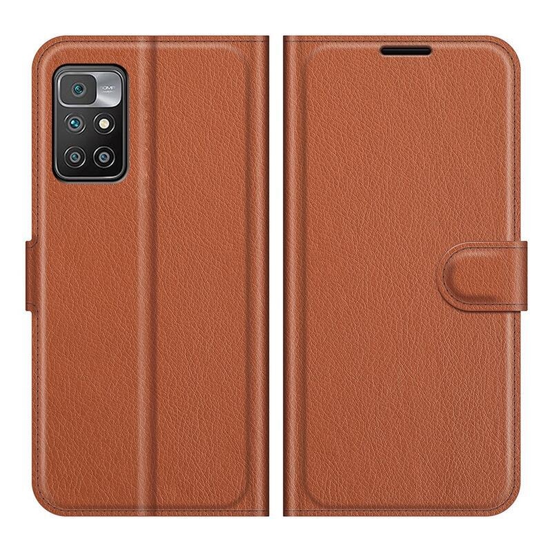 Litchi PU bőr pénztárca tok Xiaomi Redmi 10/Redmi 10 (2022) számára - barna