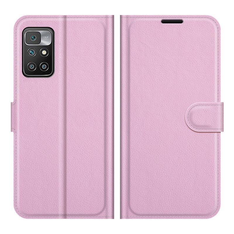 Litchi PU bőr pénztárca tok Xiaomi Redmi 10/Redmi 10 (2022) - rózsaszínű