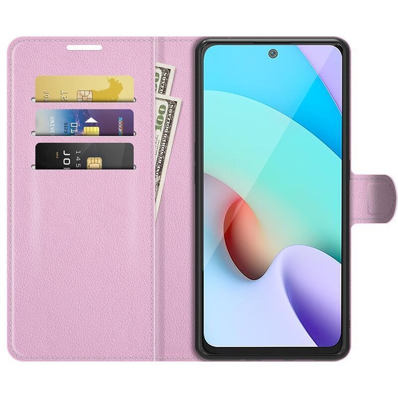 Litchi PU bőr pénztárca tok Xiaomi Redmi 10/Redmi 10 (2022) - rózsaszínű