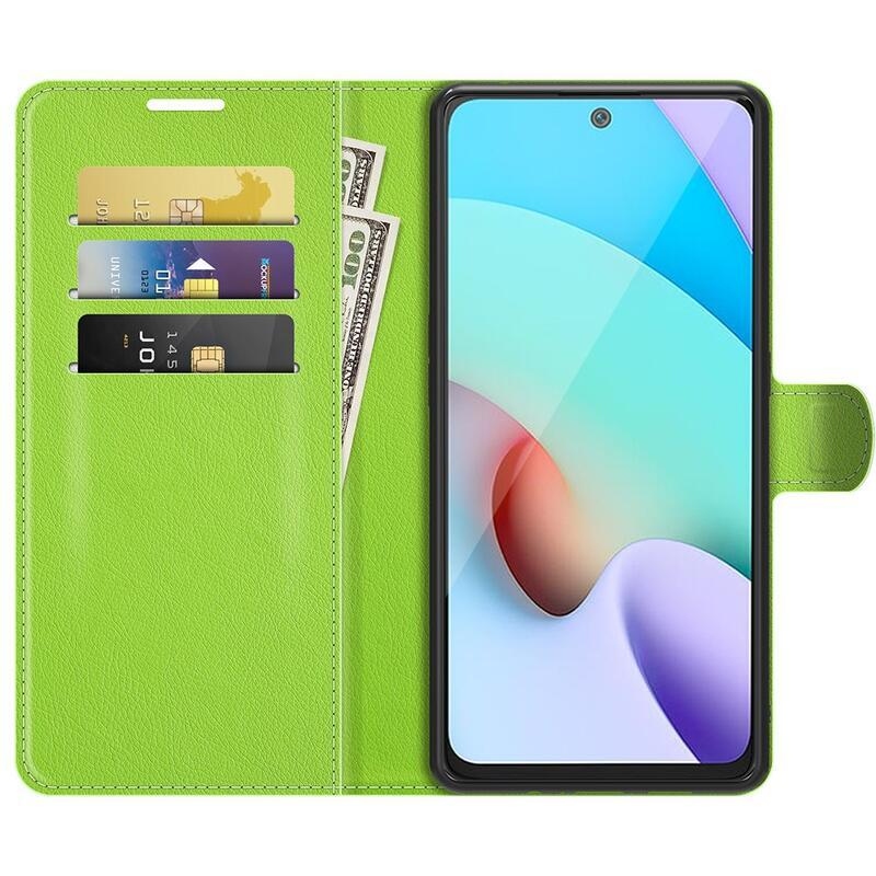 Litchi PU bőr pénztárca tok Xiaomi Redmi 10/Redmi 10 (2022) számára - zöld