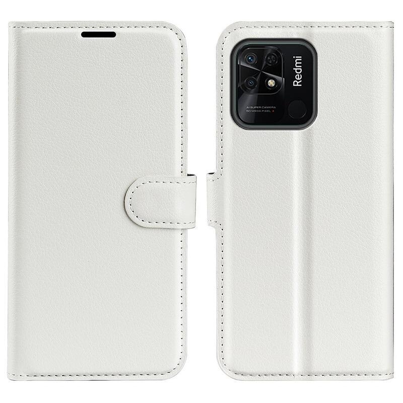 Litchi PU bőr pénztárca tok Xiaomi Redmi 10C-hez - fehér