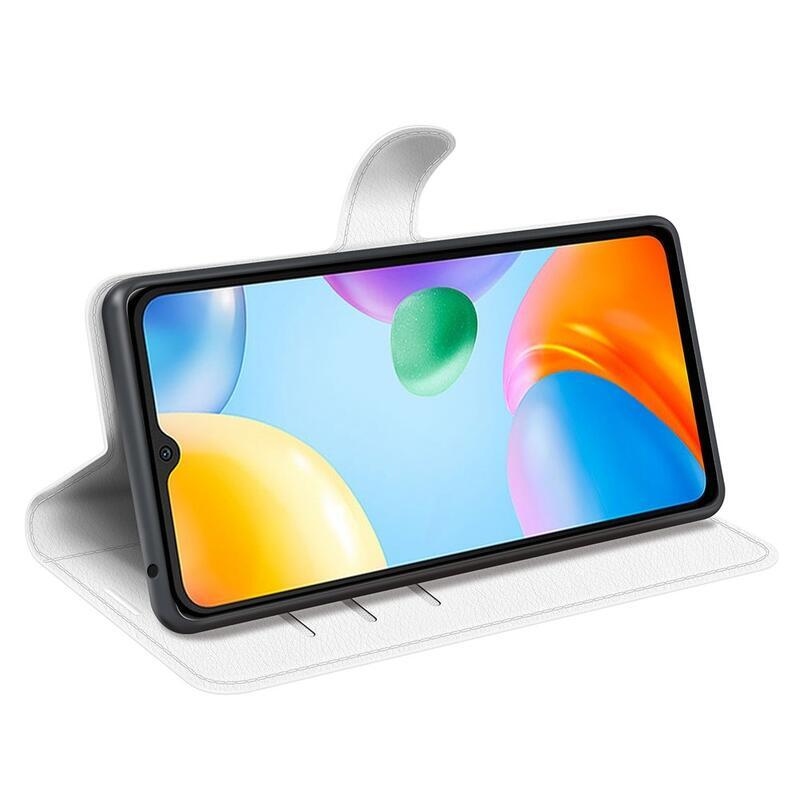 Litchi PU bőr pénztárca tok Xiaomi Redmi 10C-hez - fehér