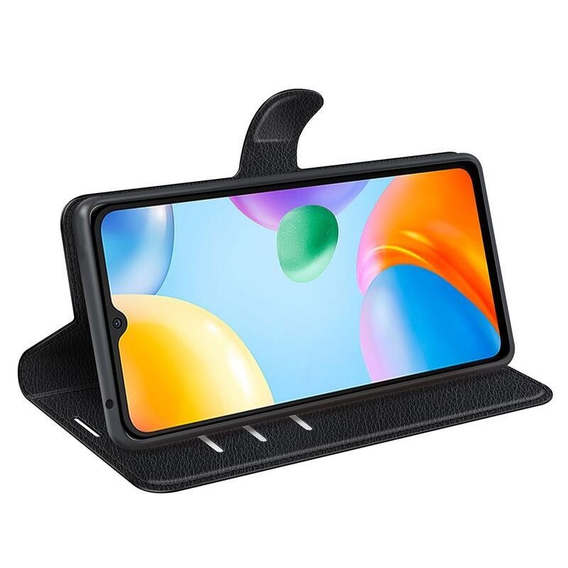 Litchi PU bőr pénztárca tok Xiaomi Redmi 10C-hez - fekete