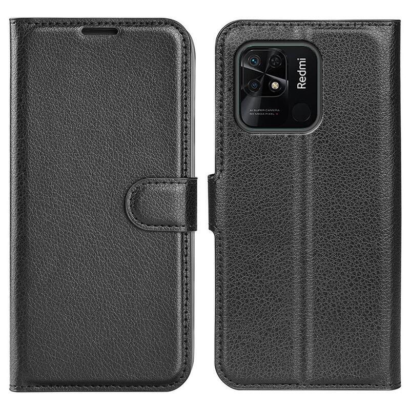Litchi PU bőr pénztárca tok Xiaomi Redmi 10C-hez - fekete