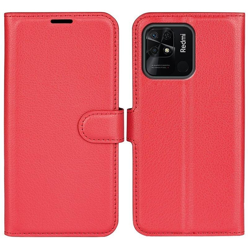 Litchi PU bőr pénztárca tok Xiaomi Redmi 10C-hez - piros