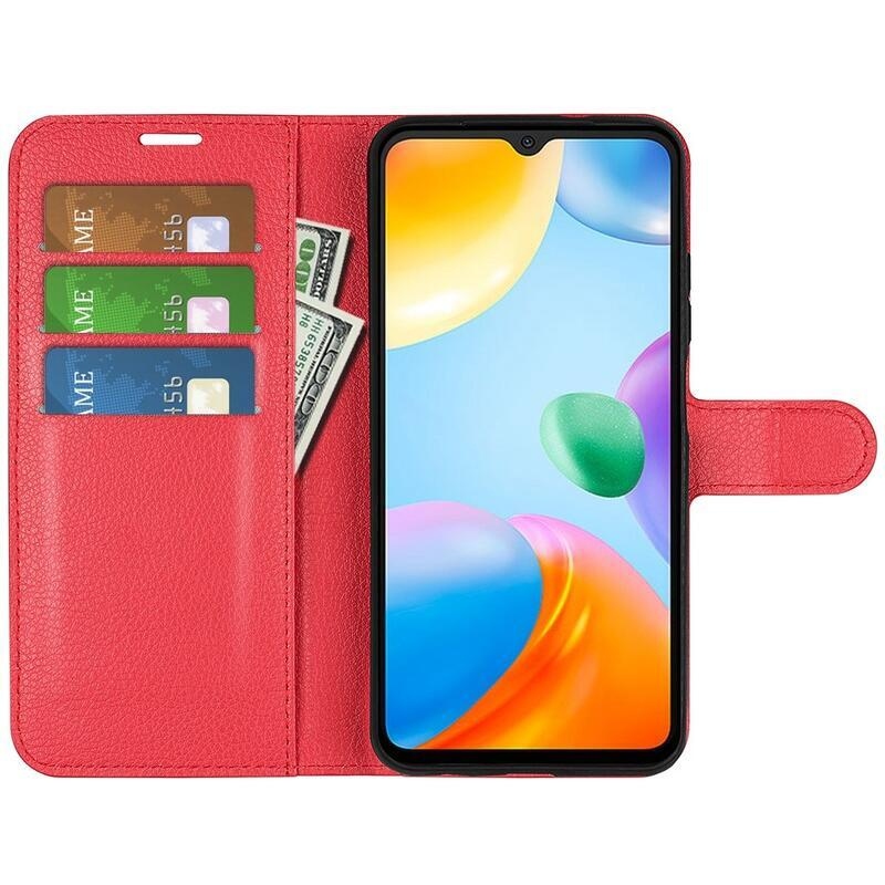 Litchi PU bőr pénztárca tok Xiaomi Redmi 10C-hez - piros