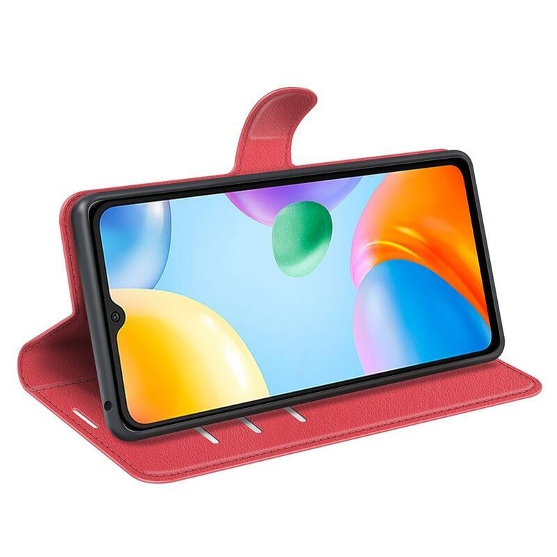 Litchi PU bőr pénztárca tok Xiaomi Redmi 10C-hez - piros