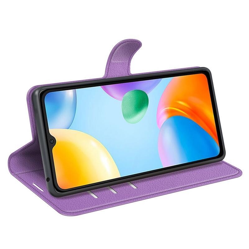 Litchi PU bőr pénztárca tok Xiaomi Redmi 10C-hez - lila