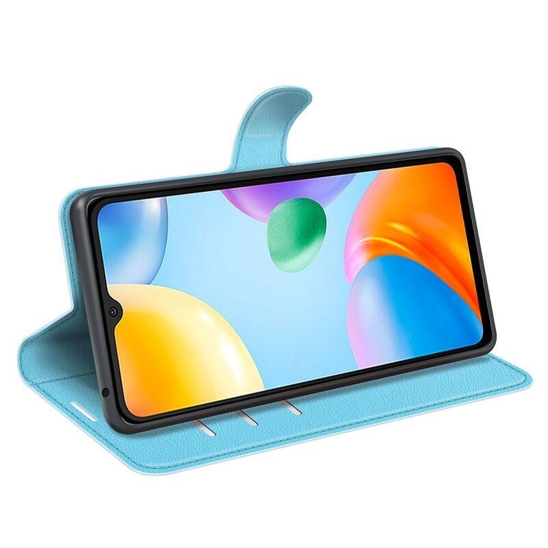 Litchi PU bőr pénztárca tok Xiaomi Redmi 10C-hez - kék